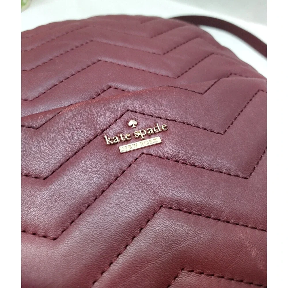 Kate Spade New York Maroon Leather Quilted Top Handle Zipper Closure Backpack